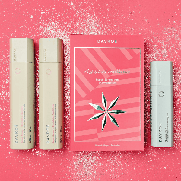 Davroe Repair Senses Christmas Trio Pack
Unlock the secret to beautifully restored hair with the Davroe Repair Senses Trio Pack.
Specifically formulated for normal and colored hair, this revitalizing set combines the power of Hibiscus and our unique Colour Protect Complex to extend the life of your color while nourishing each strand.